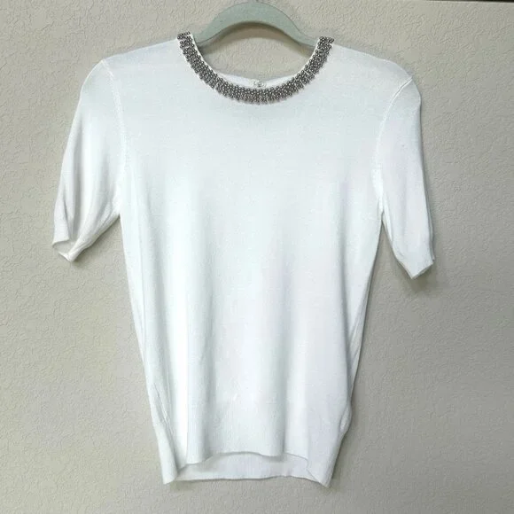 NWOT Elegant Very Soft Beaded Neckline Feminine Knit Top - Picture 9 of 16